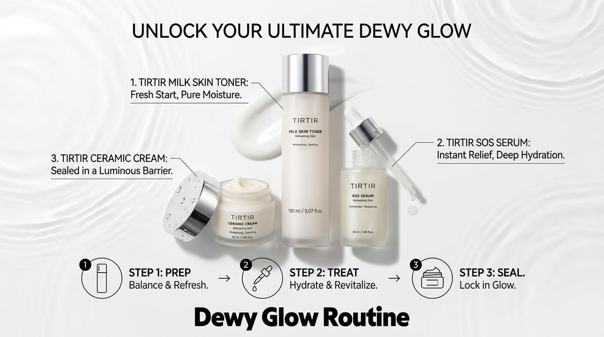 Dewy Glow Routine Set – TIRTIR Milk Skin Toner + SOS Serum + Ceramic Cream